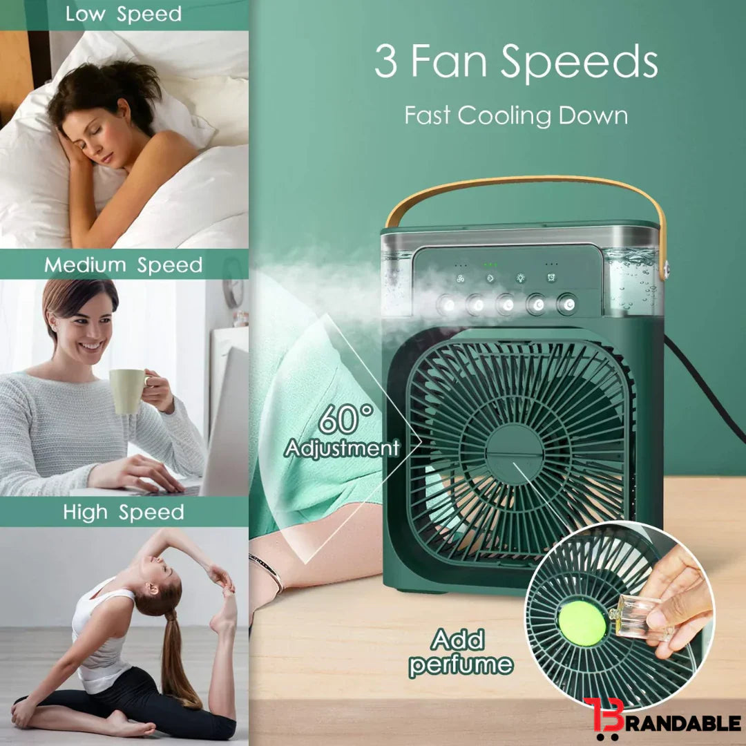 Portable Air Conditioner Fan Mini Evaporative Air Cooler with 7 Colors LED Light 1/2/3 H Timer 3 Wind Speeds and 3 Spray Modes