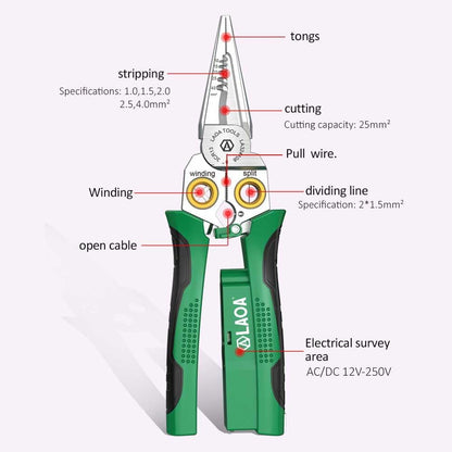 LAOA Electrician Pliers Multi-function Wire Stripper 8-in-1 Stainless Steel Needle-nose Pliers with Electrical Measurement