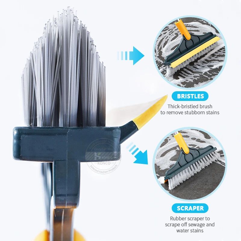 Floor Scrub Brush 2 In 1 Cleaning Brush Long Handle Removable Wiper Magic Broom Brush Squeegee Tile Kitchen Cleaning Tools