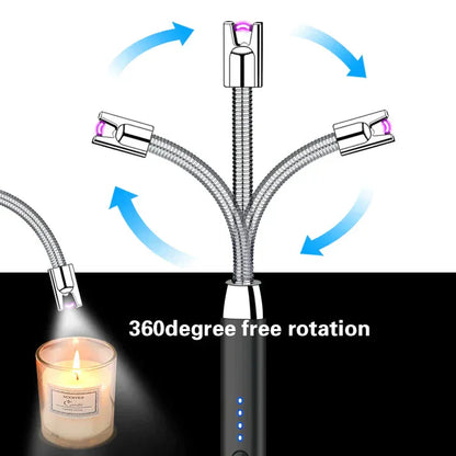 Electronic Candle Lighter USB Rechargeable Windproof Arc Lighter with LED Night Light Power Function for