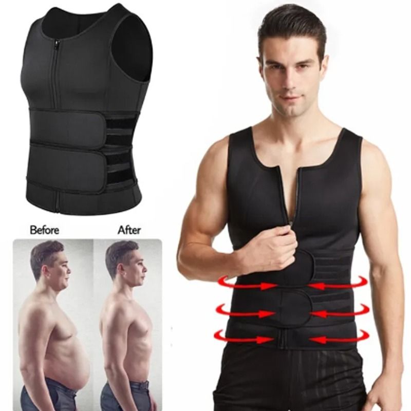 Men Body Shaper Fitness Neoprene Sauna Vest Waist Trainer Double Belt Sweat Shirt Corset Top Abdomen Slimming Shapewear Fat Burn